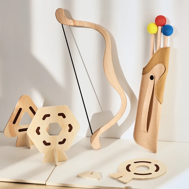 

Bow and arrow shooting toys Children's Wooden Bow And Arrow Set Kid Outdoor Sports Toys Baby Hand-foot Coordination Exercise Toy