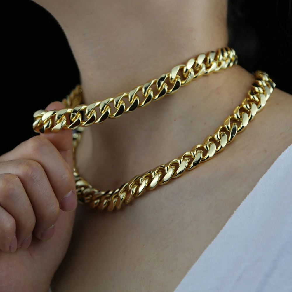 

2023 Fashion New width 14mm Punk Miami Cuban Necklace Collar Statement Heavy Gold Color Thick Chain Necklace Women Jewelry