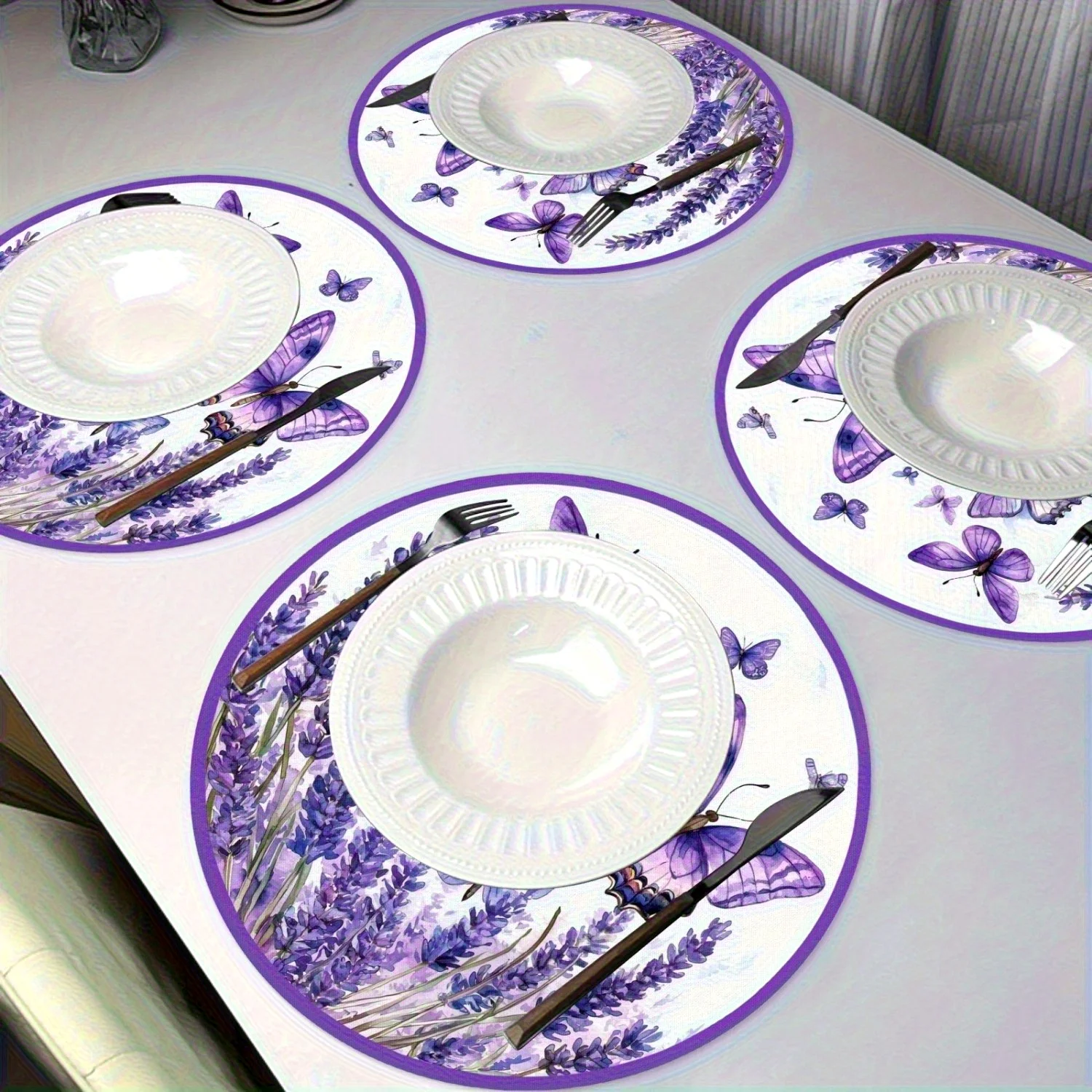 VIKAMA 4PC Lavender Butterfly Meal Mat Purple Edge Lavender Flower Field Butterfly Dining Table Afternoon Tea Decoration view 2