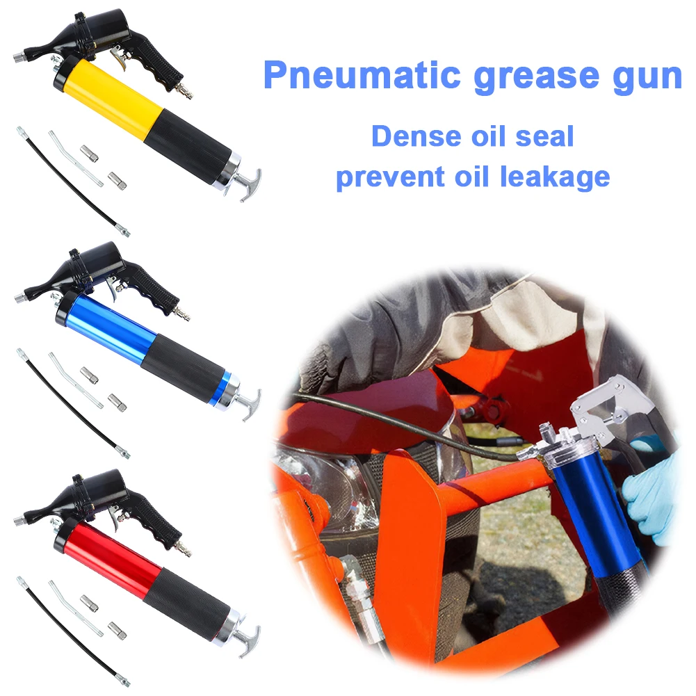 400CC Air Operated Grease Gun 6000PSI Pneumatic Compressor Pump Flexible Hose Portable Grease Gun 2 Coupler 1 Bent Metal Pipe