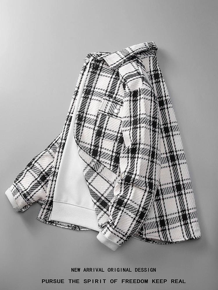 

Casual Loose Men's irt Jaet American Sle Spring Autumn New Faion Brand Little Fraance Wind Button Decorated Windproof
