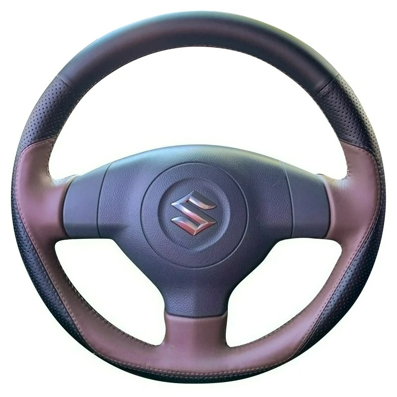 For Suzuki SX4 Alto Old Swift Opel Agila Hand Stitchedred Genuine Leather non-slip black brown Car Steering Wheel Cover