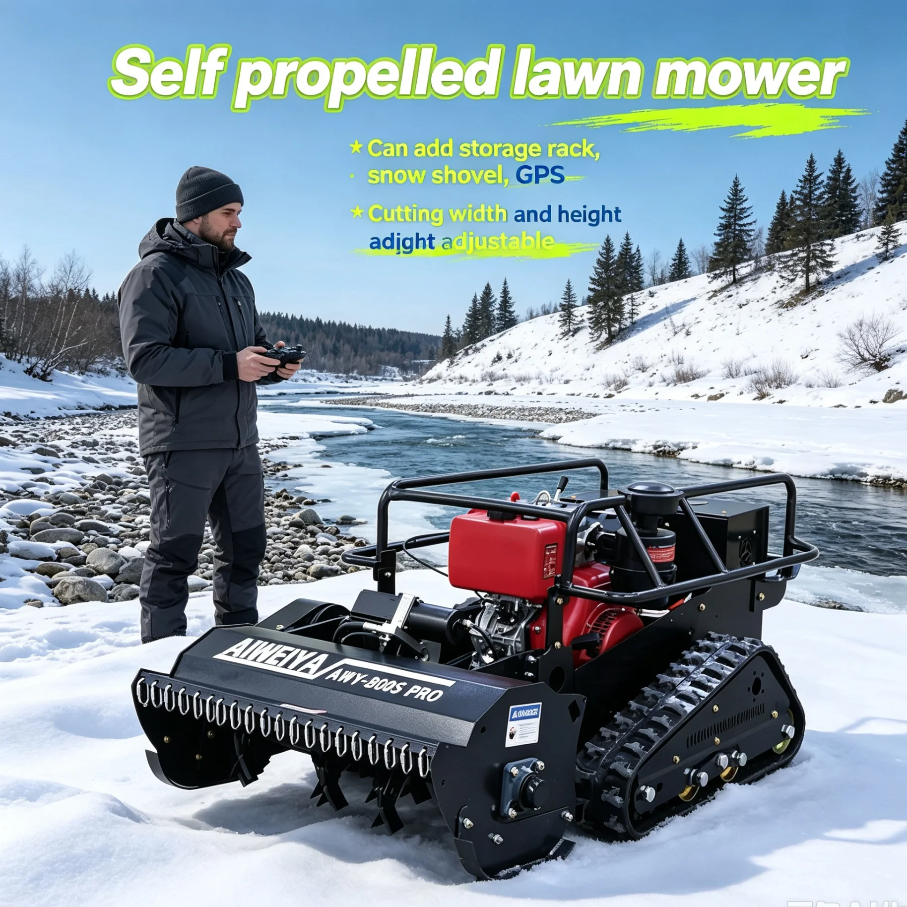 Customized Single Cylinder 4-stroke unit matches GPS Memory Route Planning with zero turn for 1000mm lawn mulching construction