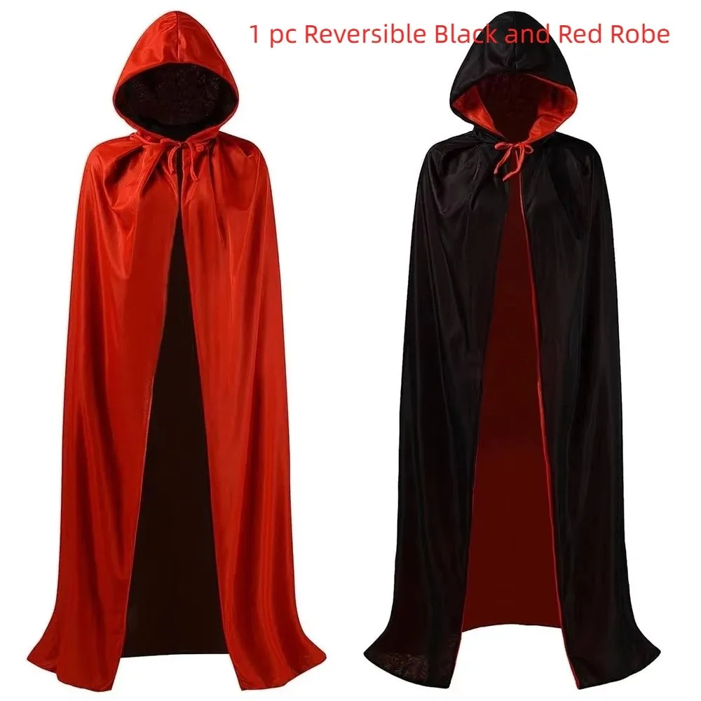 

Loose Reversible Halloween Cloak Stand Collar Hooded Wizard Robe Witch Clothes Scary Costumes Performance Costumes Cosplay Event