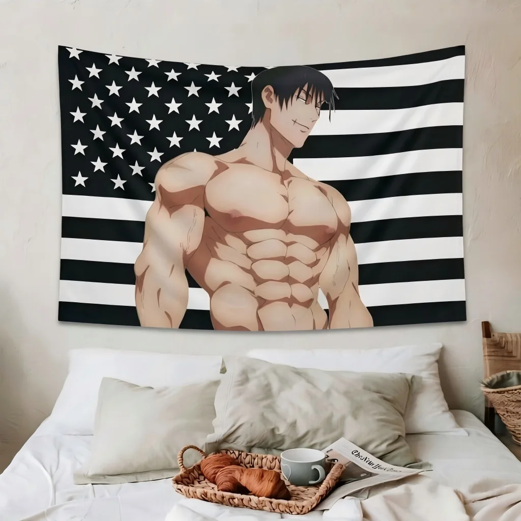 G-Gojo S-Satoru & T-Toji F-Fushiguro Anime Tapestry, American Flag Print Wall Hanging, Home Wall Decor for Bedroom Living Room
