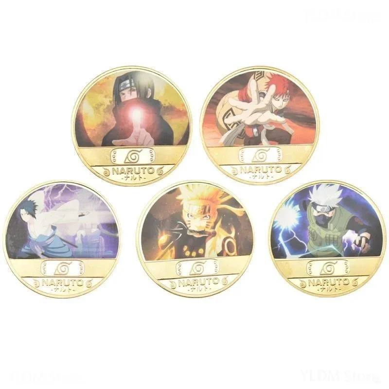 Naruto Sasuke Anime Commemorative Coins Collectible Metal Coin Cute Kakashi Cartoon Figure Cards Children\'s Christmas Gift Toys