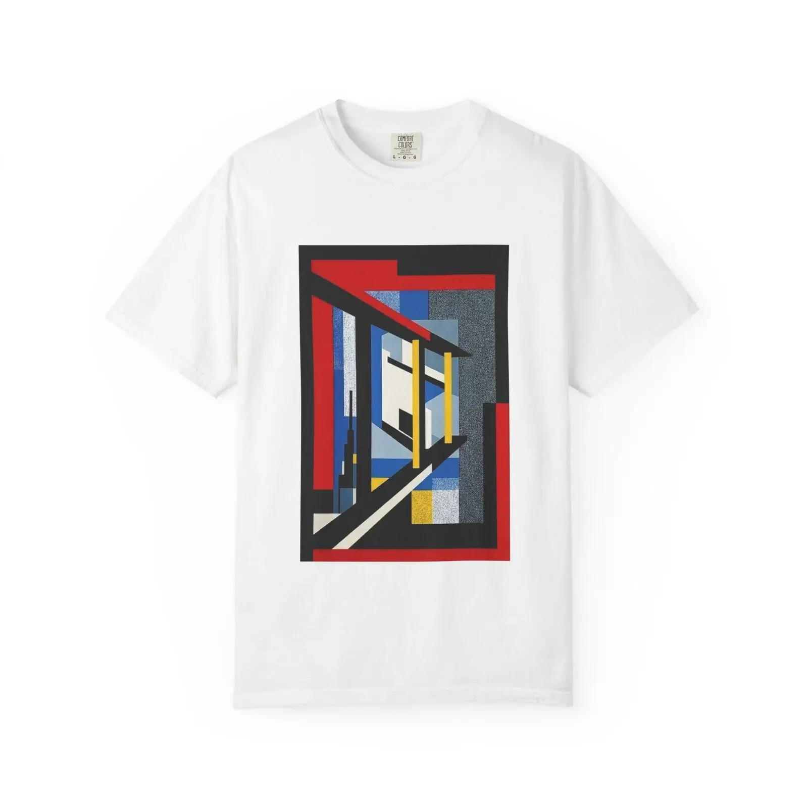 White Cotton T Shirt with Bauhaus Architecture and Geometric Constructivist Print vintage Washed homme Versatile fashion