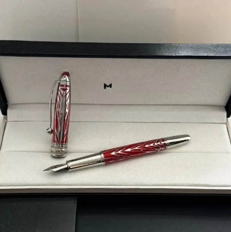 stylo-plume-professionnel-premium-m-2026-corps-rouge-finition-argentee-stylo-de-calligraphie-boite-non-incluse