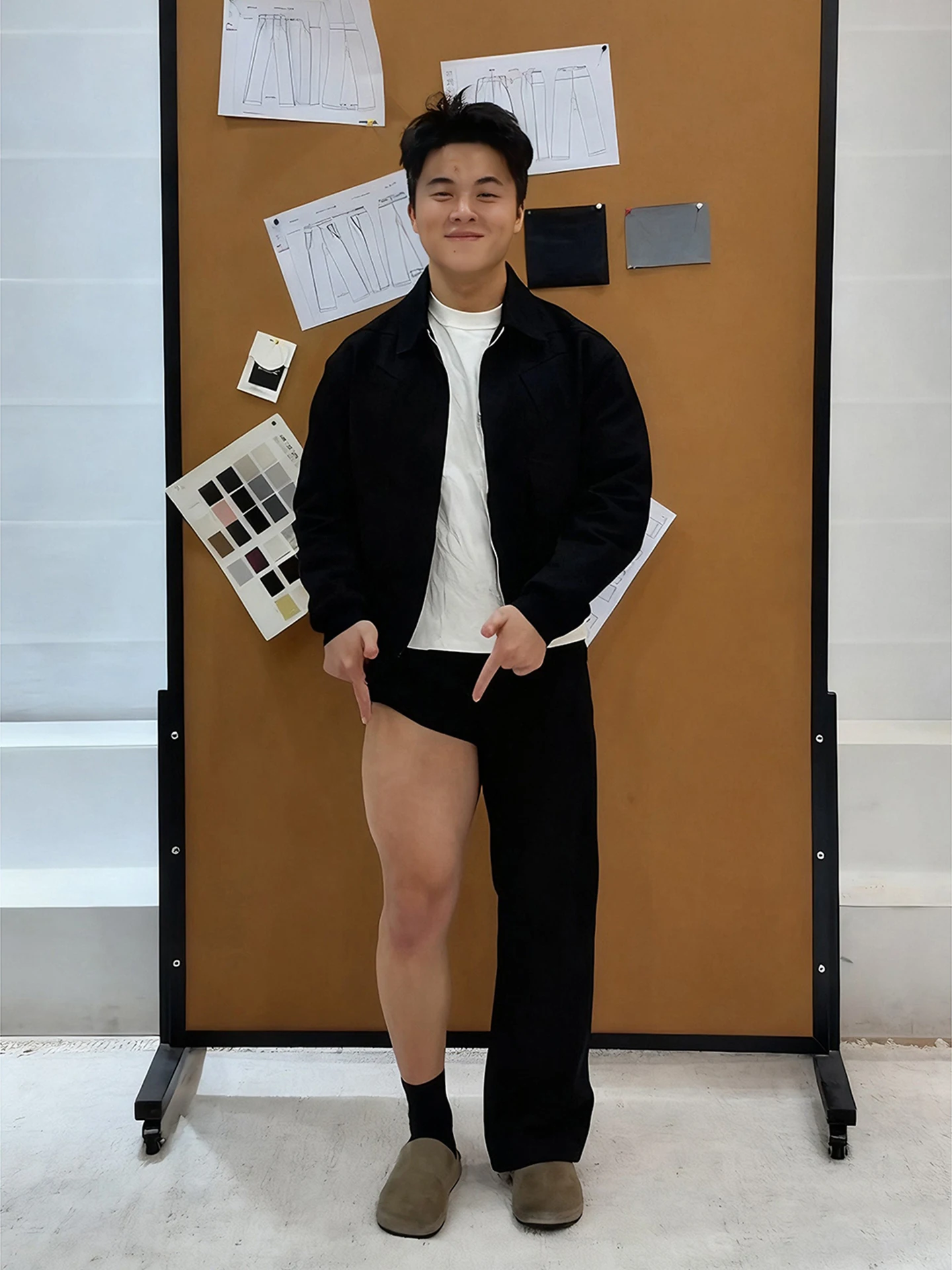 Retro American Black Knife  Men's Autumn Winter Slimming Long Leg Straight Leg Fleece Lined Warm Versatile Flared Pants