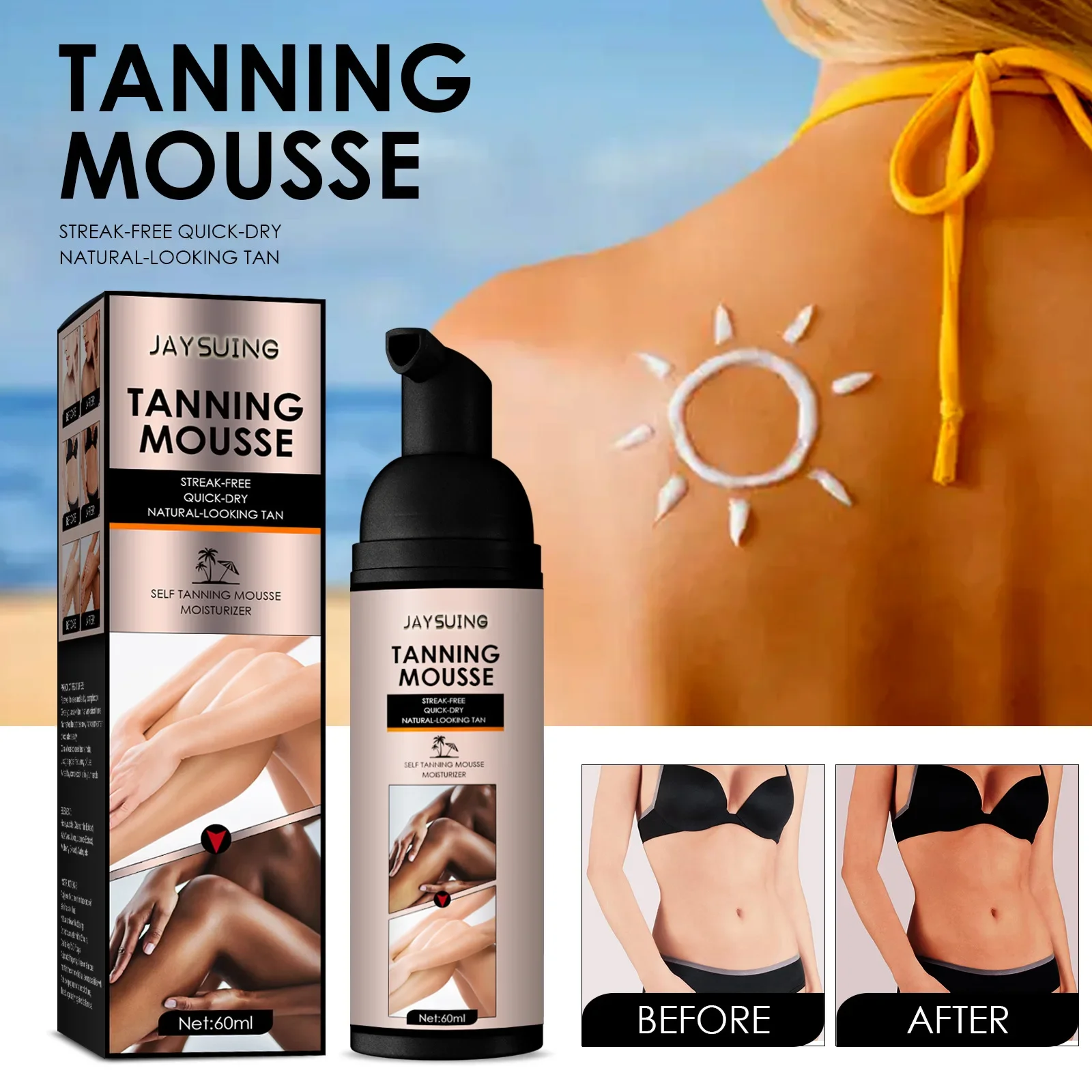 

Jaysuing Tanning Mousse Bronzer Nourishing Cream Sun Free Wheat Color Jaysuing Tanning Sexy Skin Body Creams