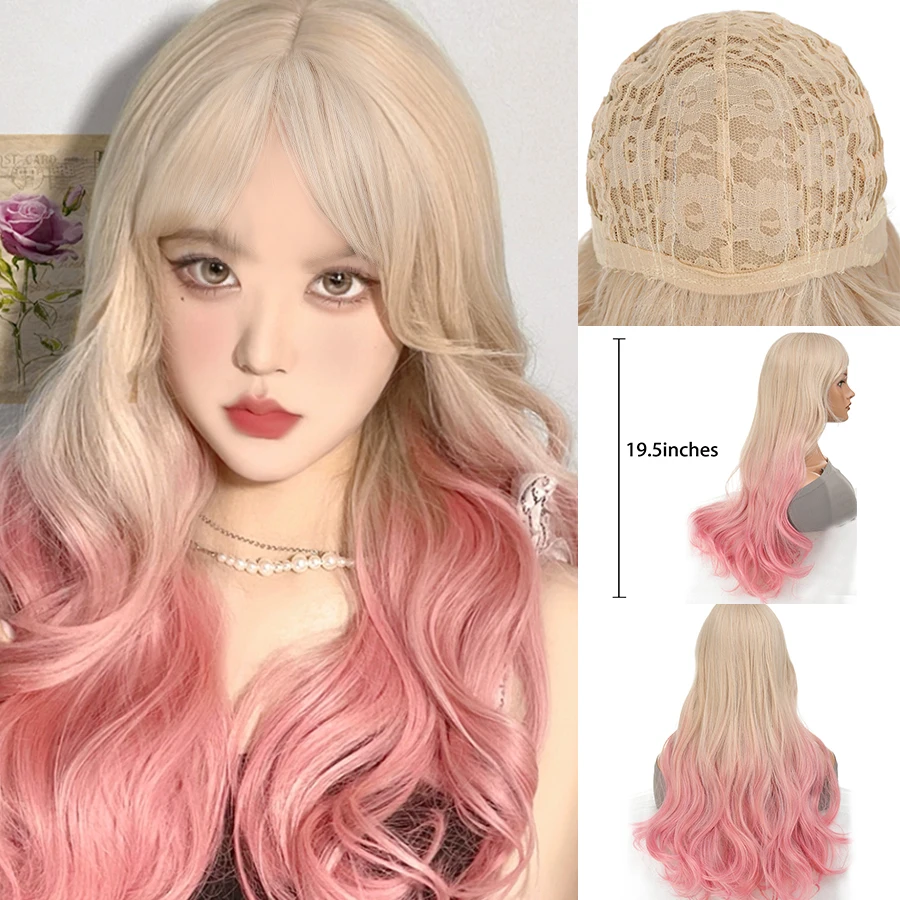 Halloween wig Lolita Wig Synthetic Cosplay Orange Woman Party Long Straight Hair Anime Wig Black Pink Curly