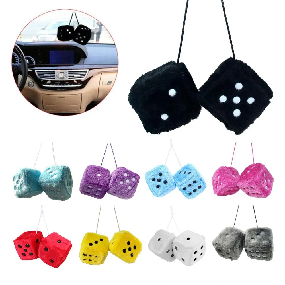 Long Hair Hot Stamping Dot Dice Plush Toy Cube Pendant Car Accessories Anime Ornament Sieve Car Decoration L1B2