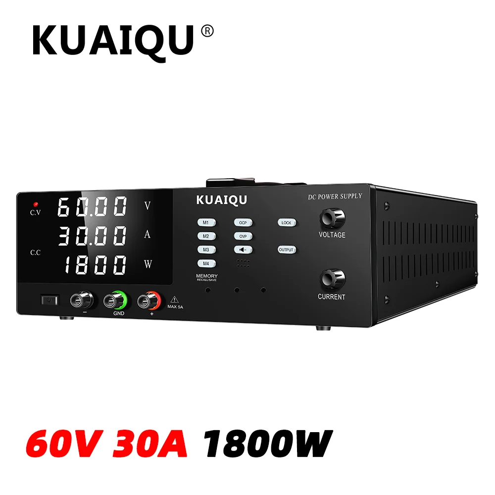 KUAIQU R-SPS6030S 1800W LAB DC High Power Supply 0-60V/30A 4-Digit Display OCP/OVP 4 Memory Groups USB/RS232 Encoder Knob