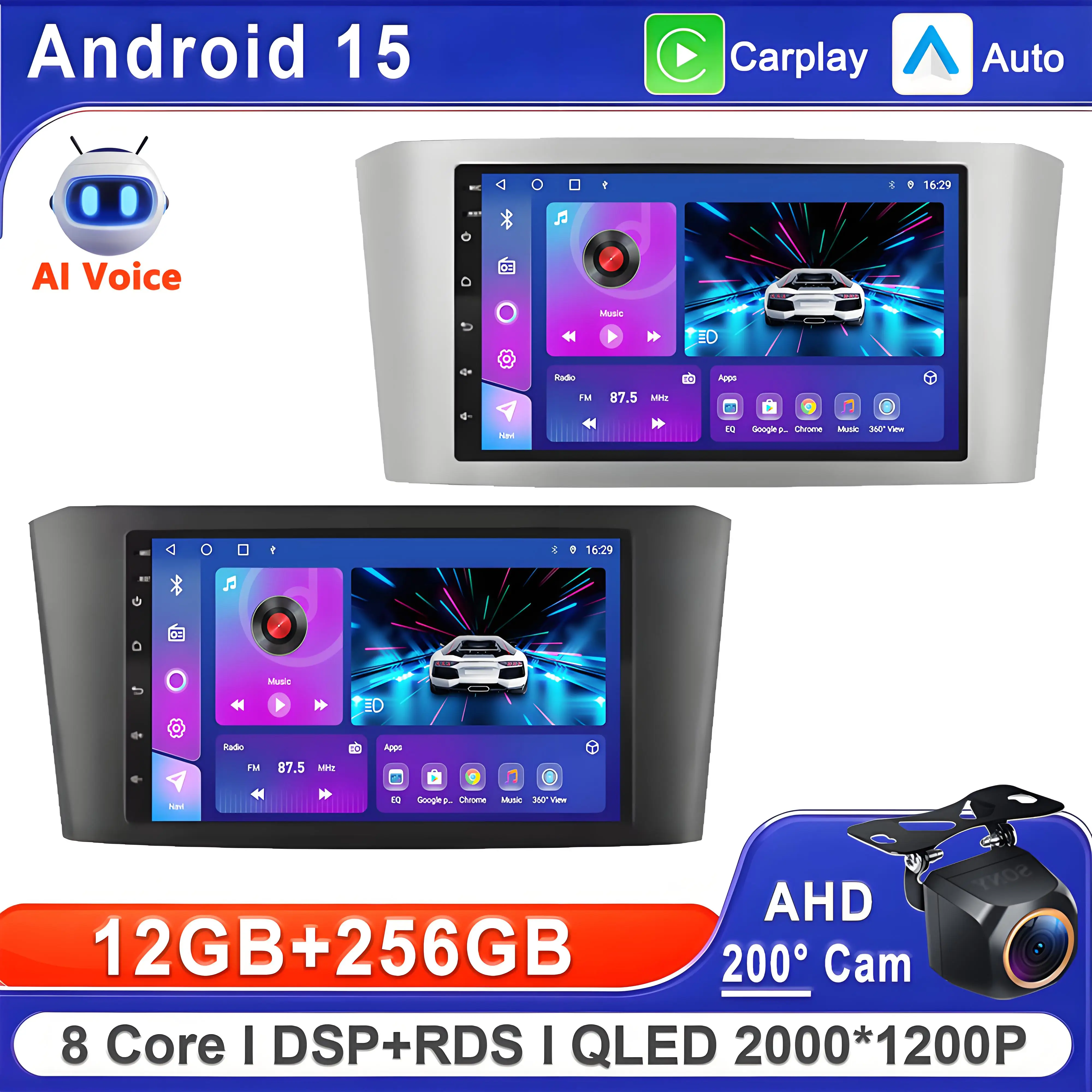 

Android 15 2K Screen Multimedia For Toyota Avensis T25 2002-2008 Stereo Head Unit GPS Navigation High-performance CPU Screen