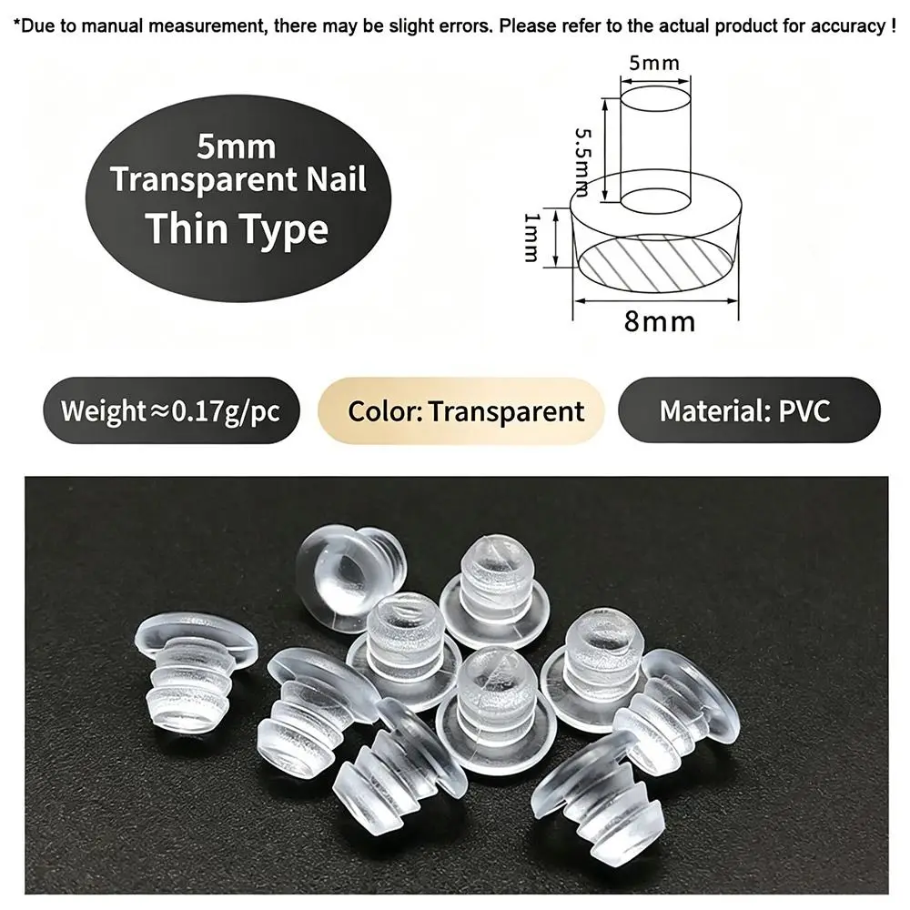 50Pcs M5/M5.8/M6 Glass Top Table Furniture Embedded Bumper with Stem Black/Transparent Transparent Foot Pad