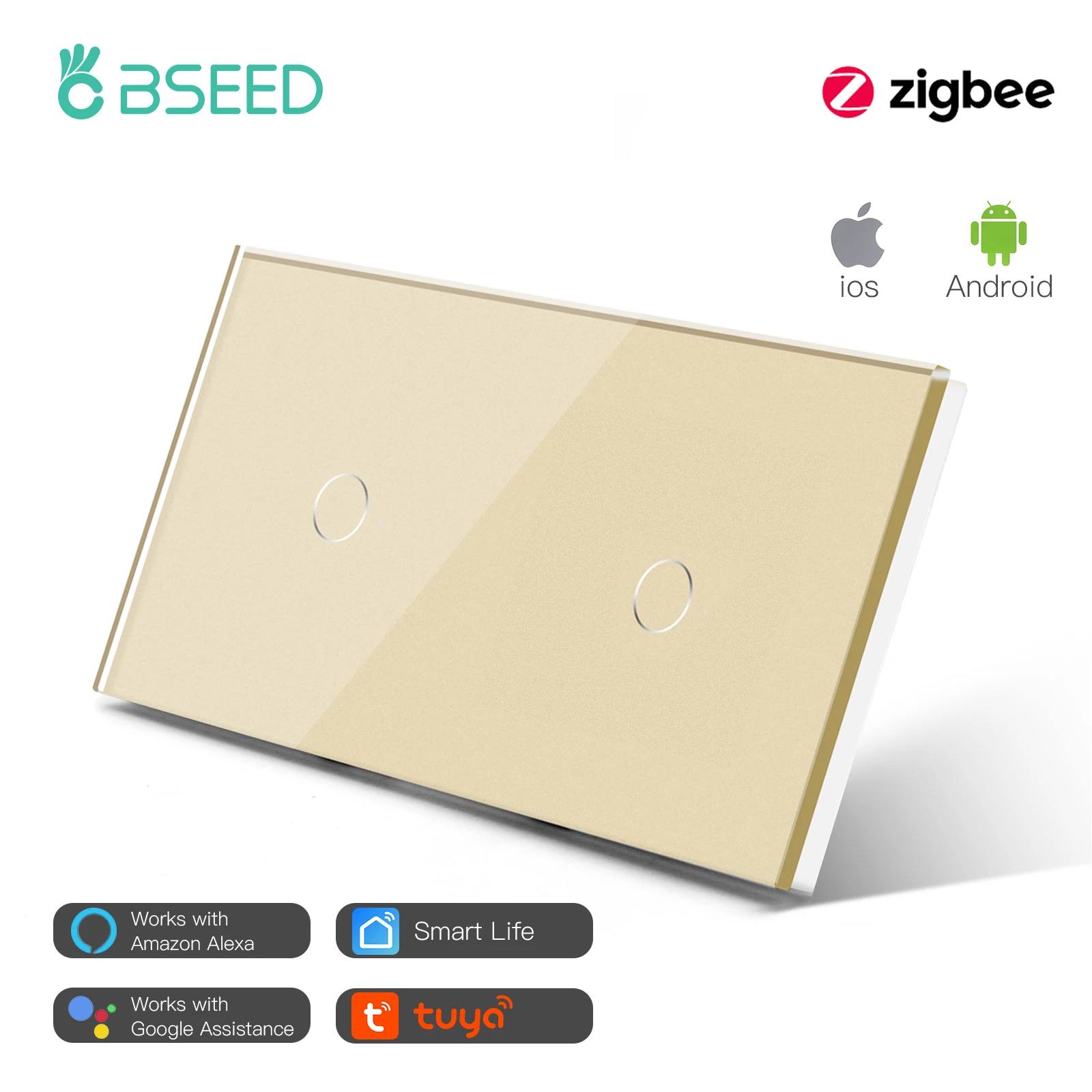 Bseed Zigbee 2/3/4/5/6Gang Smart Light Touch Schalter Single Live EU Standard Tuya Smart Leben Google Control Kristall Glas Panel