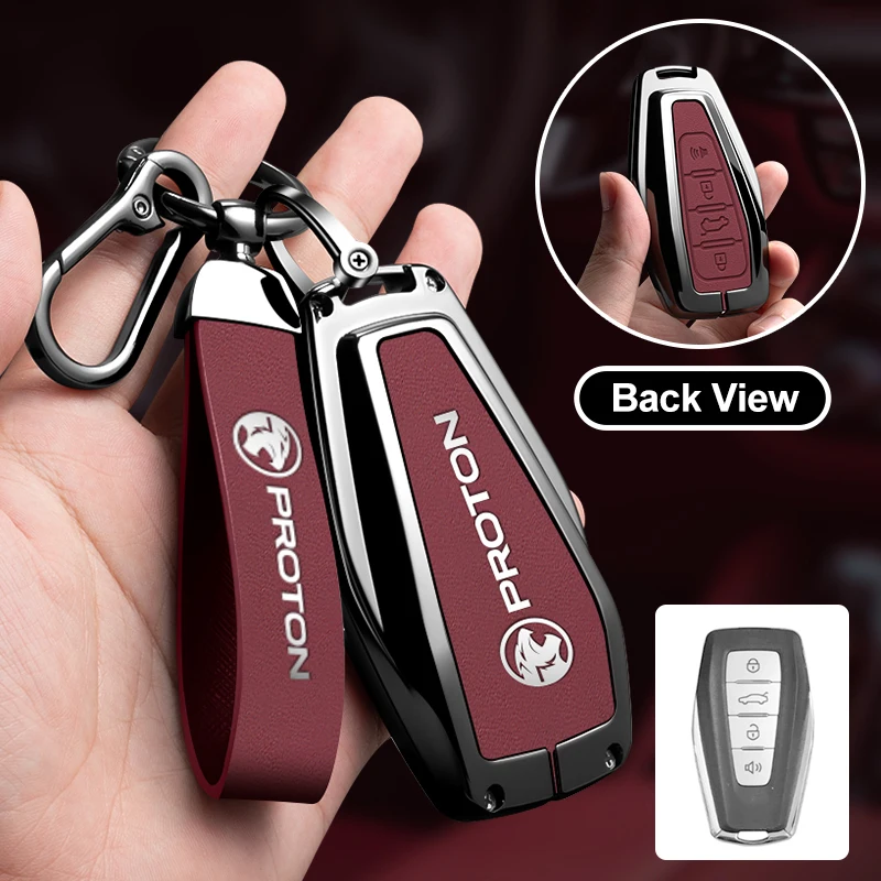 

Zinc Alloy Leather Car Key Case Cover For Proton Exora Iriz R3 Wira Saga Satria Magma X50 V6 X70 Protector Keychain Accessories