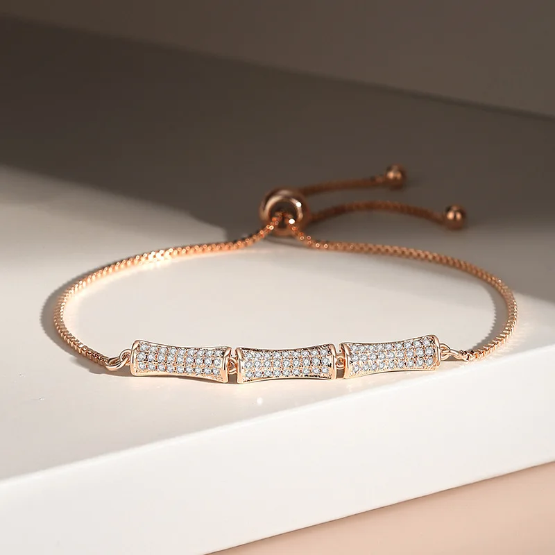 

Inlaid Zircon Bamboo Bracelets for Women Simple Adjustable Luxury Tennis Bracelet Fine Charm Jewelry