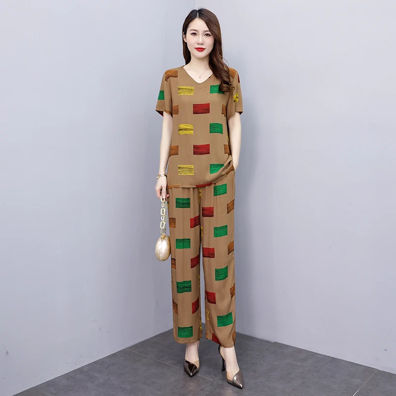 Women Pant Sets 2023 New Casual Summer 2 Piece Sets Women Outfit Elegant Loose Wide Leg Pants and Short Sleeve Blouse