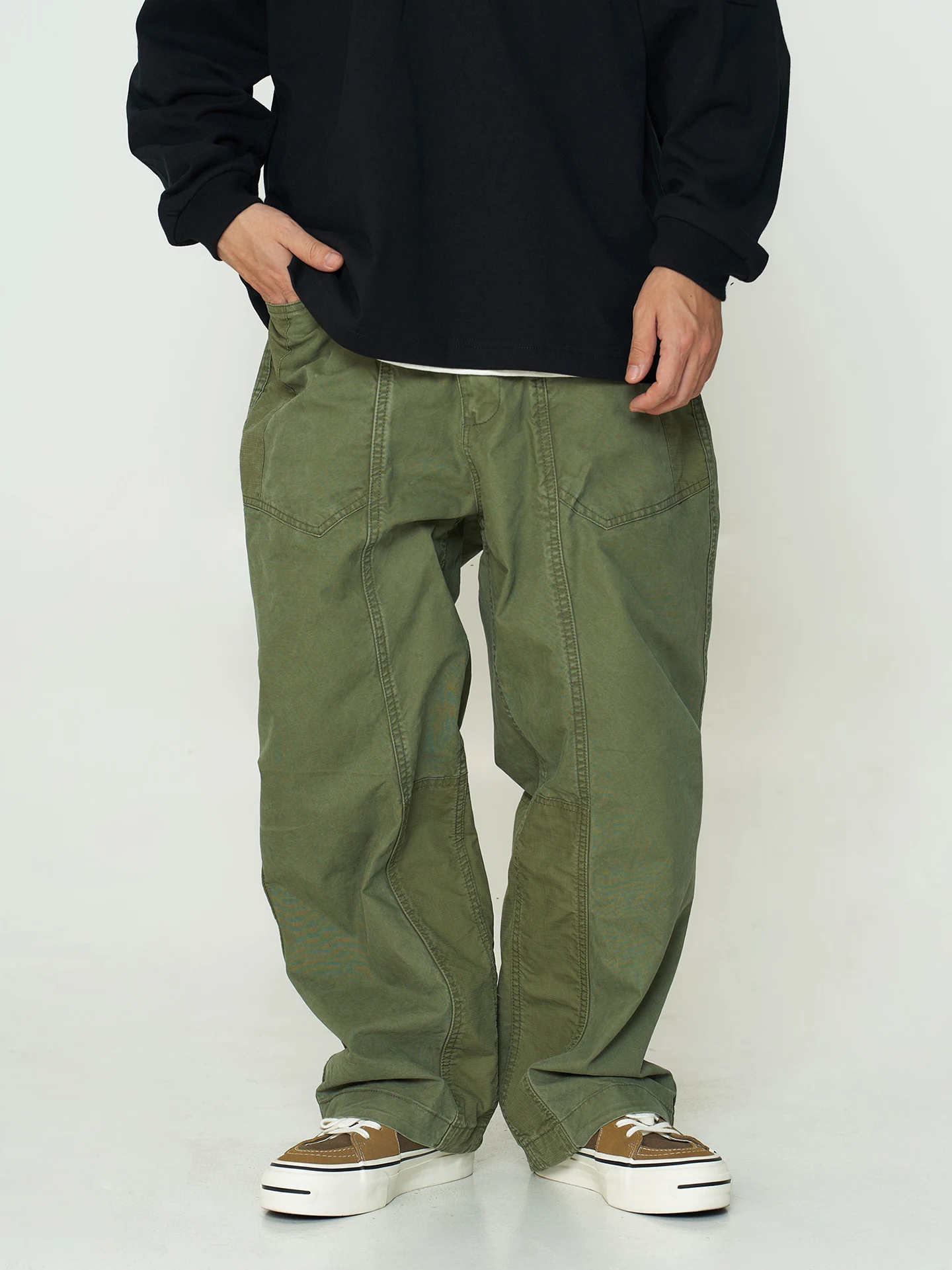 

Мужские повседневные брюки MIDUPDATE из чистого хлопка, осень 2025, свободные, прямого кроя, с элементами пэчворка, рабочая одежда, с множеством карманов, для отдыха