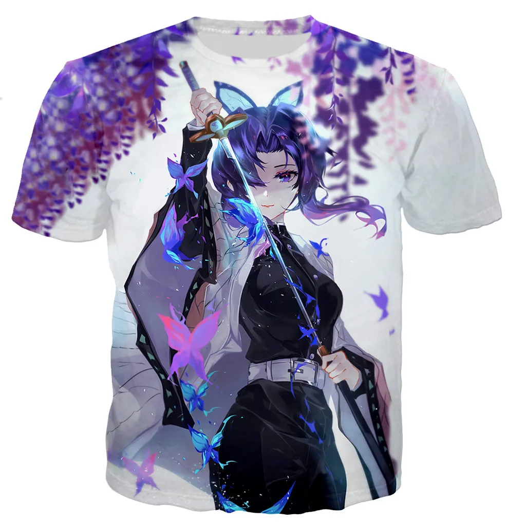 Demon Slayer Kochou Shinobu 3D Print T-Shirts Summer Men Women Short Sleeve T Shirt Oversized Harajuku Tees Tops Kids Clothing