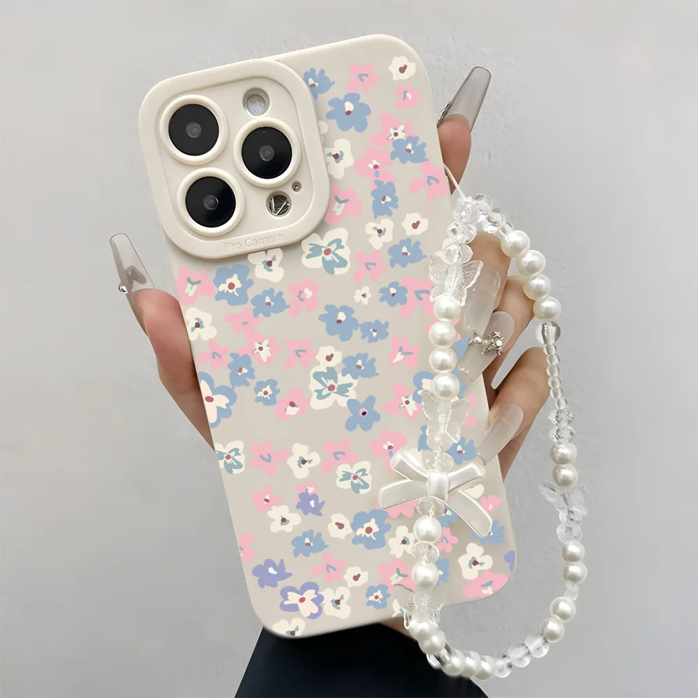Colorful Floral INS Wrist Strap Phone Cases For Samsung Galaxy S26 S25 Ultra S24 S23 Plus A55 A56 A35 A36 A53 A54 Lanyard Cover