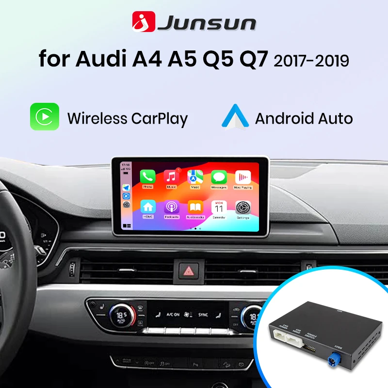 Junsun Wireless CarPlay Android Auto Interface Adapter für Audi A4 A5 Q5L 2017-2019 Bluetooth MirrorLink AirPlay GPS Navigation