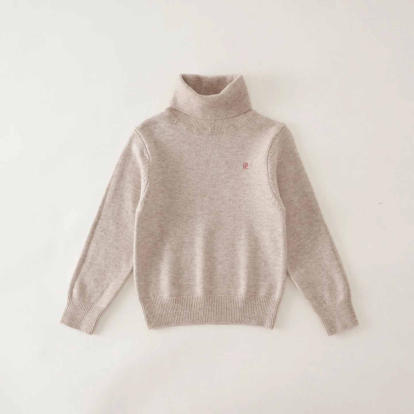 CH Kinder Rollkragenpullover mit gerippten Bündchen und Saum, Bruststickerei, weich, lässig, langärmelig – Detail 3