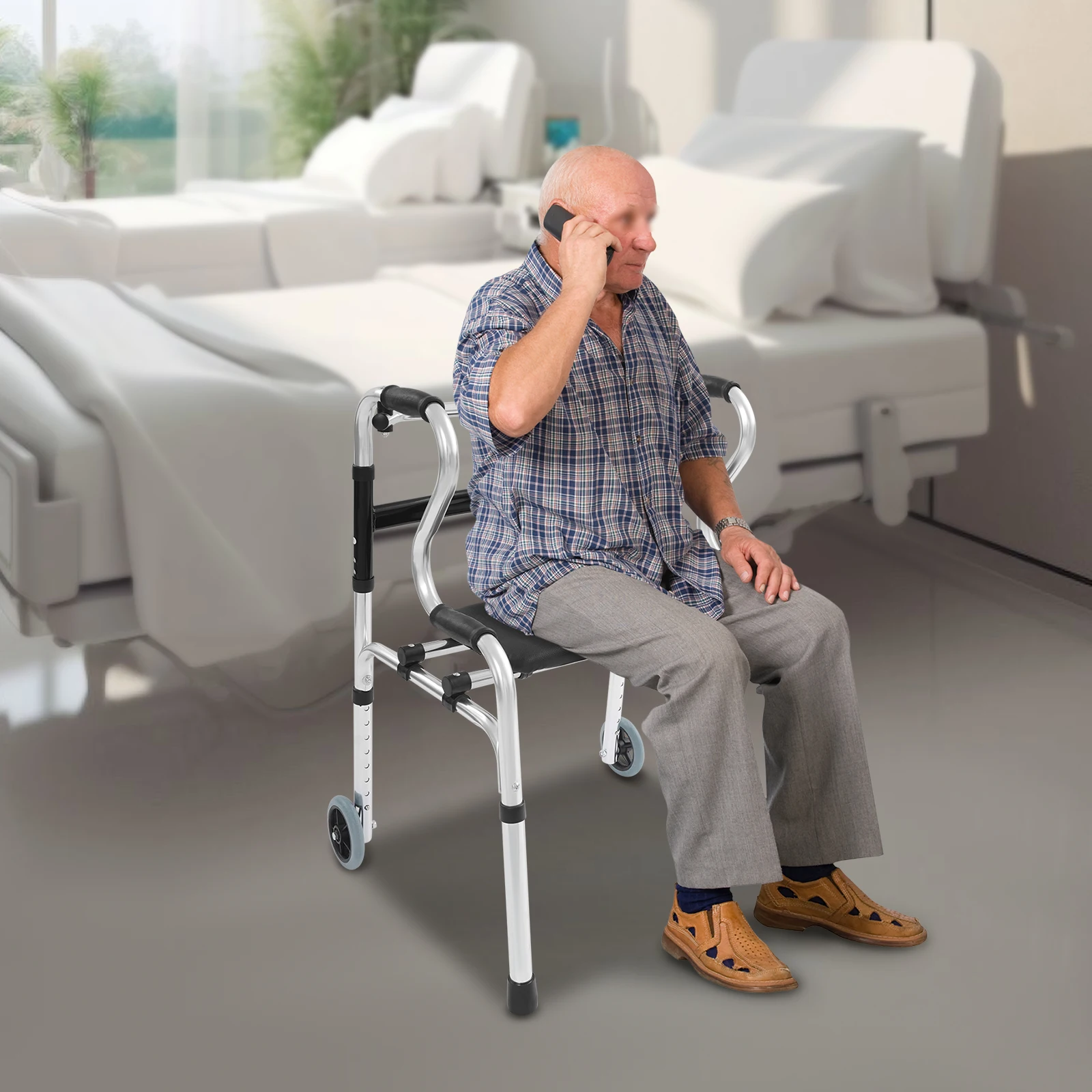 

Floorstanding Adjustable Walker with Wheels, Foldable Walker for Seniors, Stand Up Walker Foldable for Adult 50*42cm