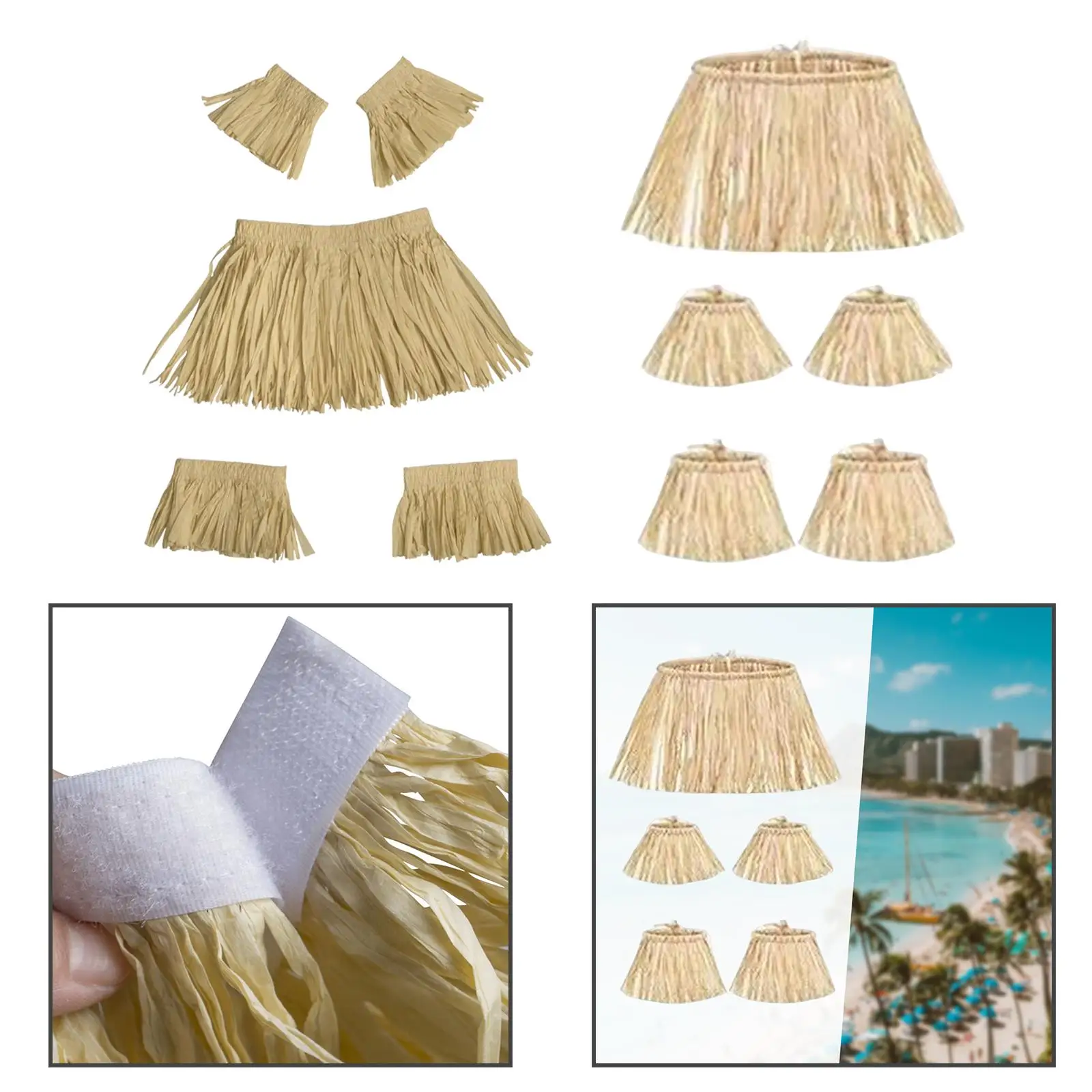 5 Pieces Reusable Grass Skirt, Adjustable Elastic Costume Skirt, Holiday Party