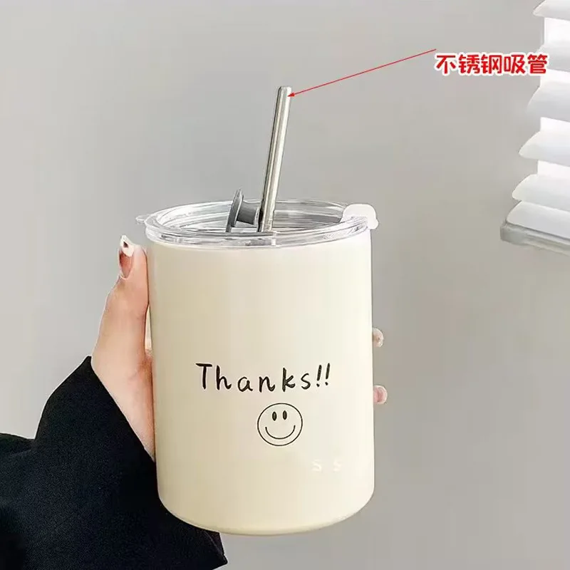 

Niche Small Glass Mug, Exquisite Couple Water Cup, Portable Straw Coffee Cup, Lightweight Desktop Drinkware For Office Daily Use