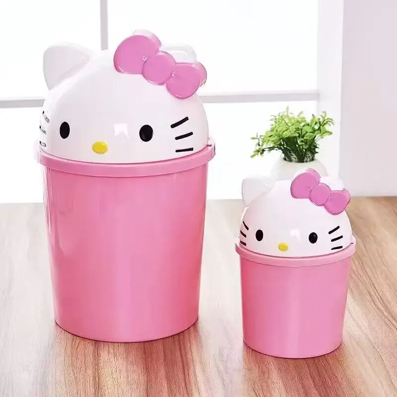 In Stock Hello Kitty Clamshell Dustbin Trash Can Rubbish Bin Binsanrio Kawaii Trash Can Bedroom Living Room Toilet Paper Basket