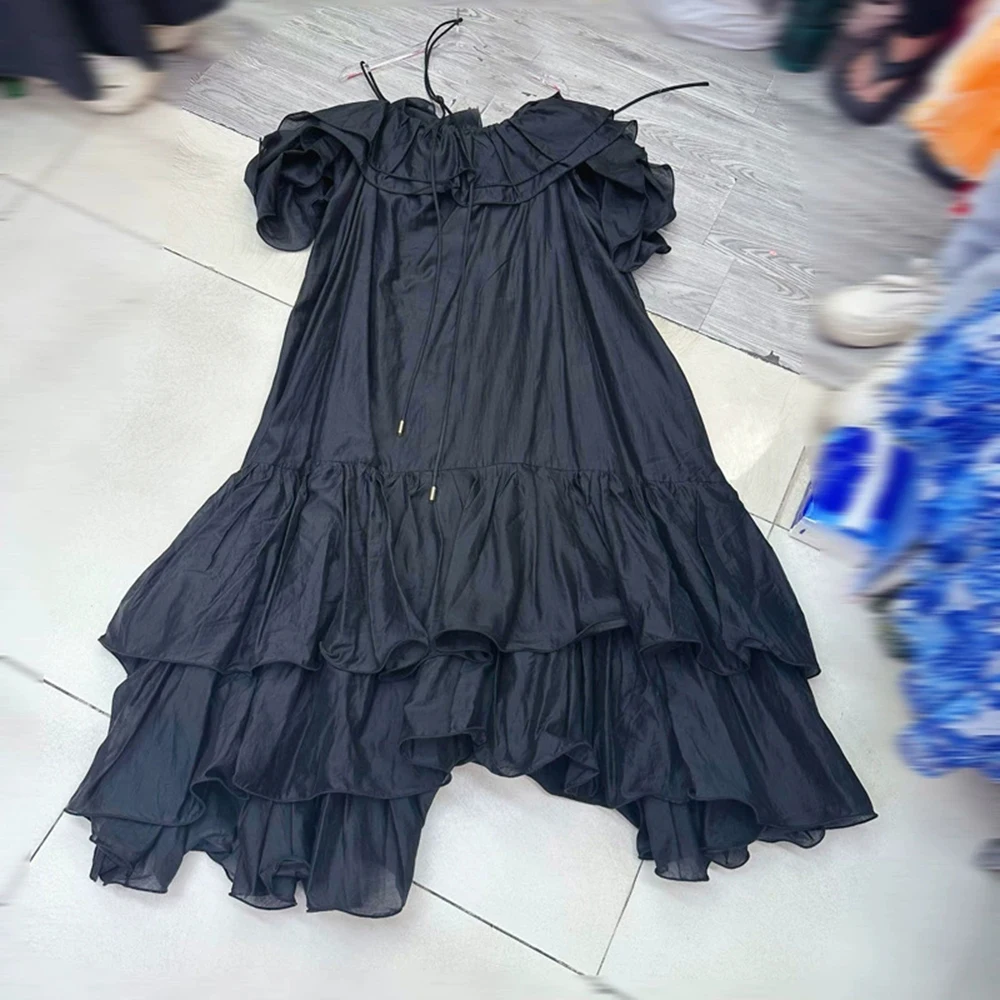 

Australian niche one-shoulder dress ruffled slim big swing skirt suspender long skirt-GZXX311