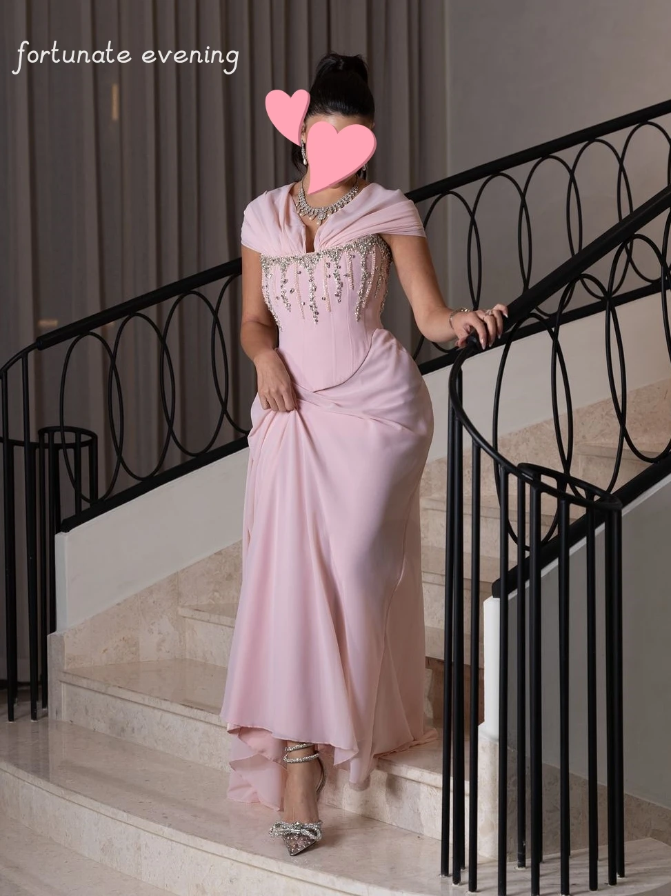 Fortunate Evening Elegant Vintage Sweet Pink Beads Chiffon Mermaid Princess Formal Occasion Prom Dress Evening Party Gowns