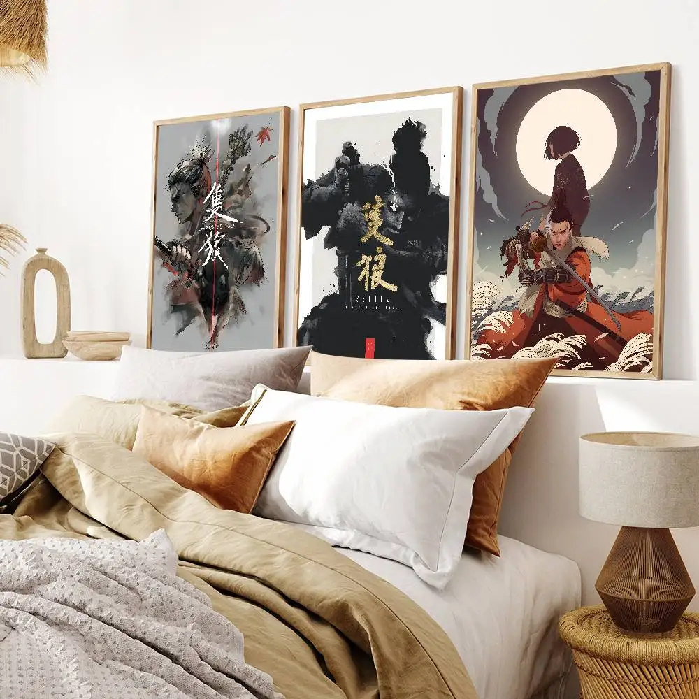 لعبة Sekiro Shadows يموت مرتين ملصق فني ذاتي اللصق مقاوم للماء ورقة ملصق مقهى بار غرفة جدار ديكور