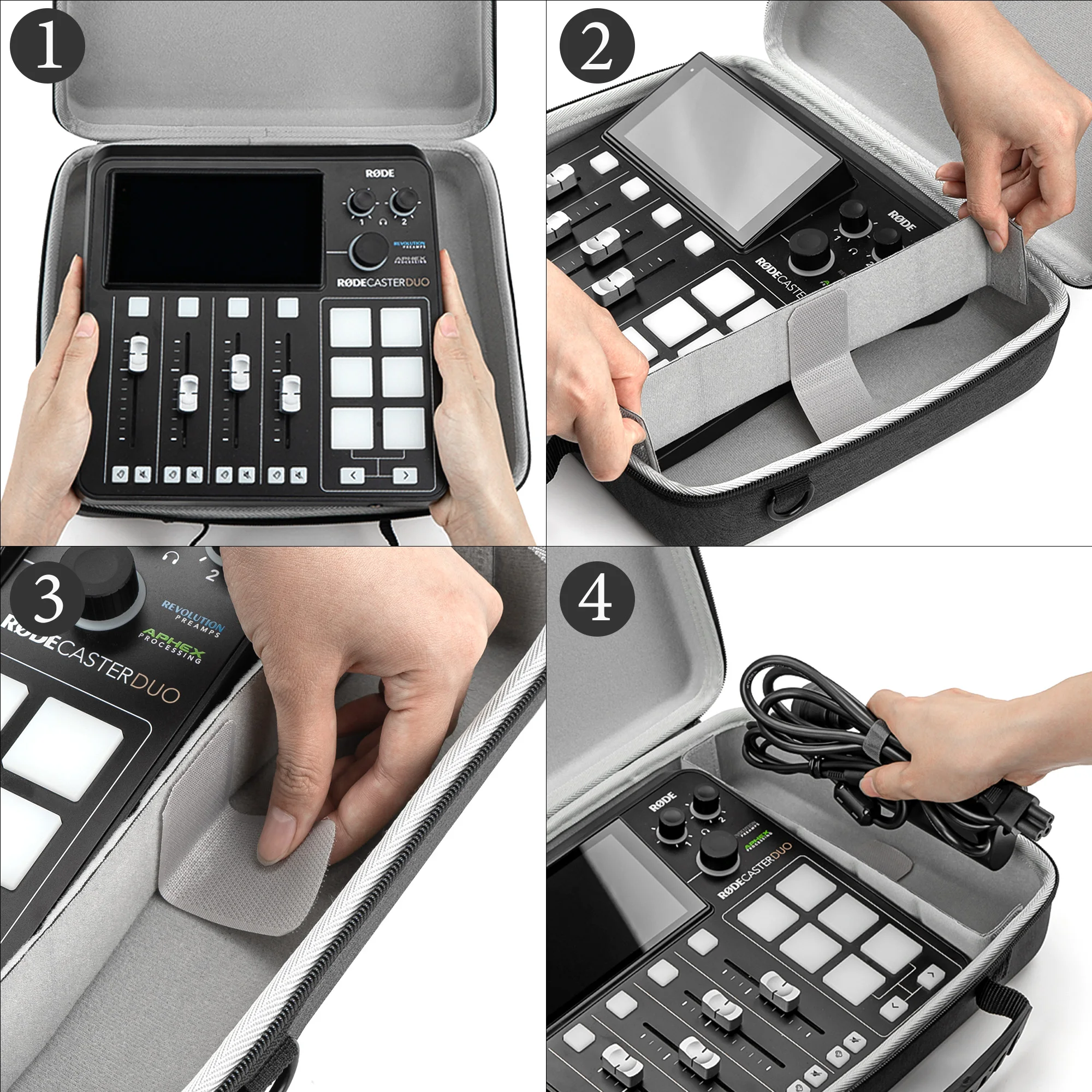 กระเป๋าใส่อินเทอร์เฟซเสียง Geekria เข้ากันได้กับ RØDE RØDECaster Duo กระเป๋าเดินทางเปลือกแข็ง EVA (สีเทาเข้ม)