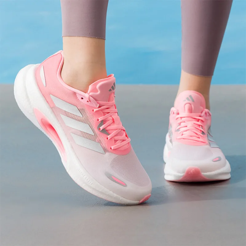 adidas  Gradient Pink White Cushion Running Shoes Breathable Mesh Shock Absorbing Women Athletic Sneakers  KJ2763