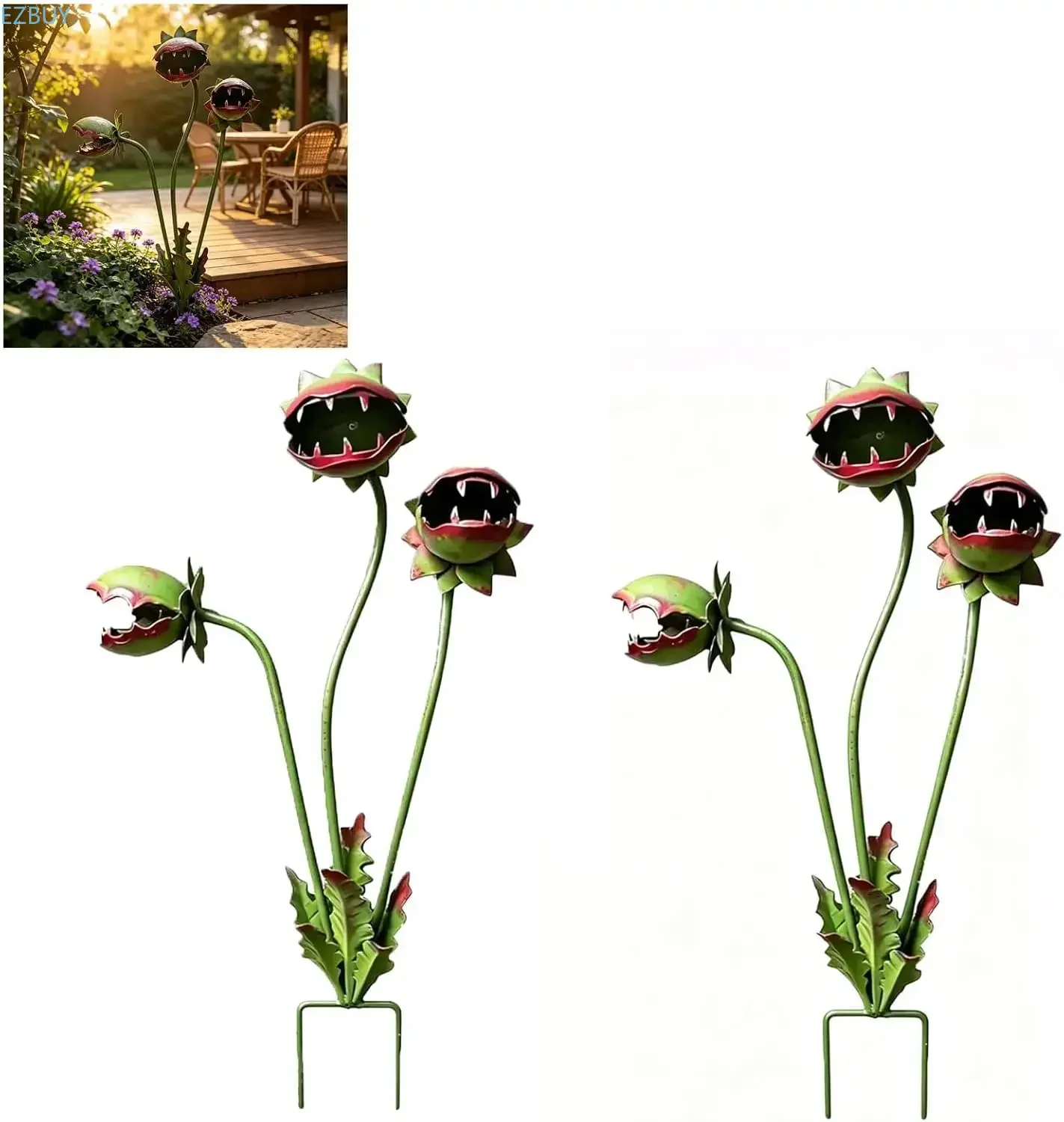 Carnivorous Plant Decorative Planter Garden Stake,Large Resin Venus Flytrap Sculpture, Weird Gothic Garden Decor