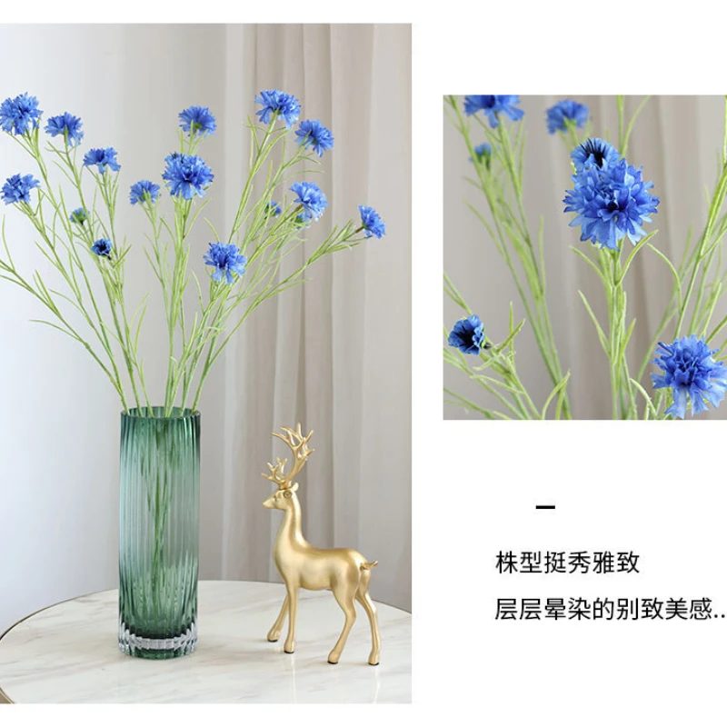 

5pcs Nordic Blue Long Branch Starry Cornflower Silk Artificial Flowers Home Wedding Party Decoration Flore Fleurs Artificielles