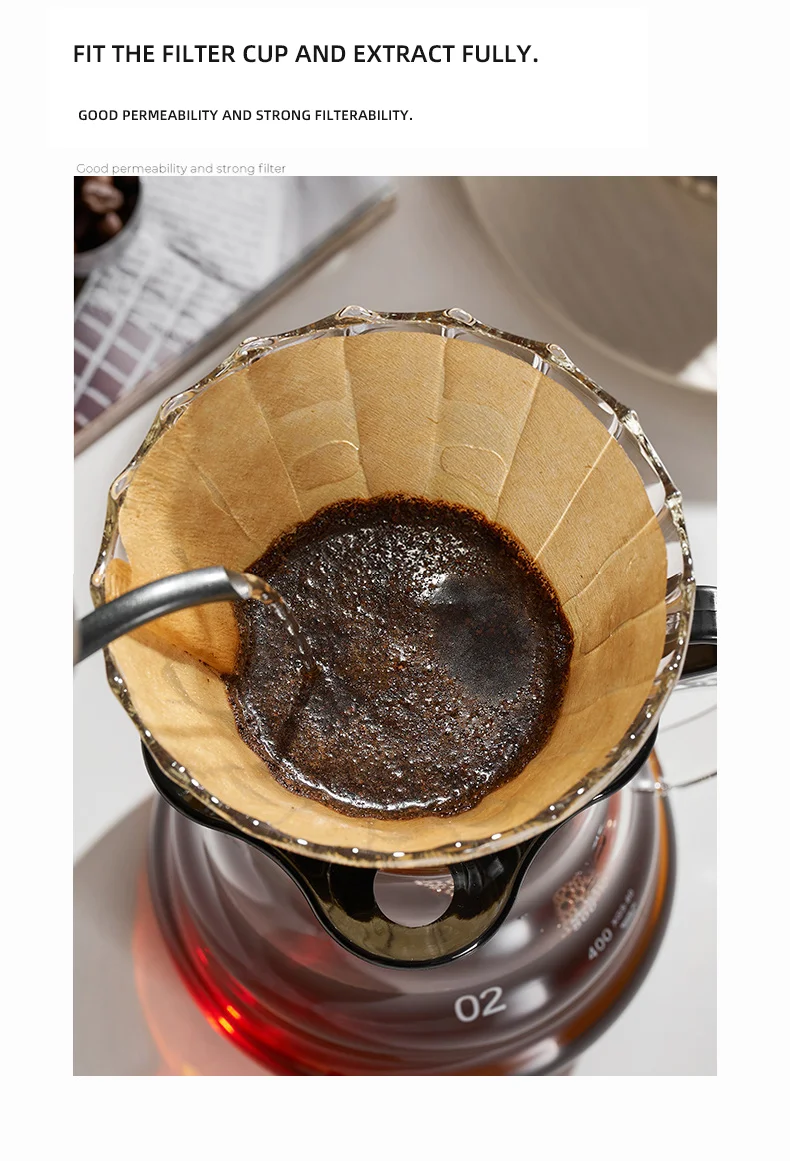 YRP 60 V Kaffeefilter, Papierzählung, Einweg-Koffelfilter, natürlicher kegelförmiger, ungebleichter Filter für V&60 Kaffeetropfer – Detail 4