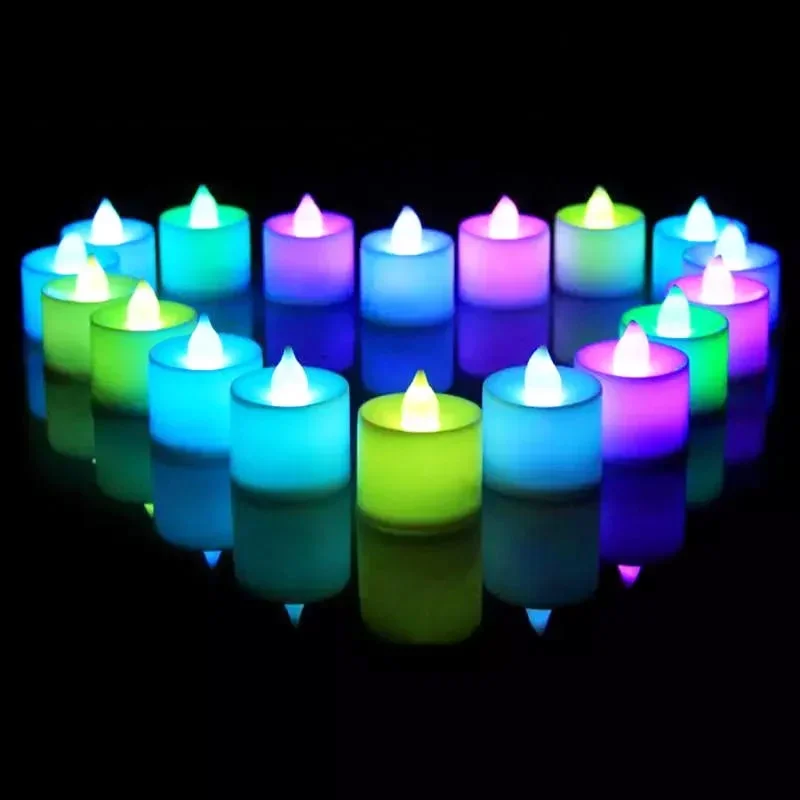 12-1Pcs Colorful LED Candles Battery Operated Flameless Tealight Fake Candles Lamp Wedding Birthday Party Home Decoration Lights