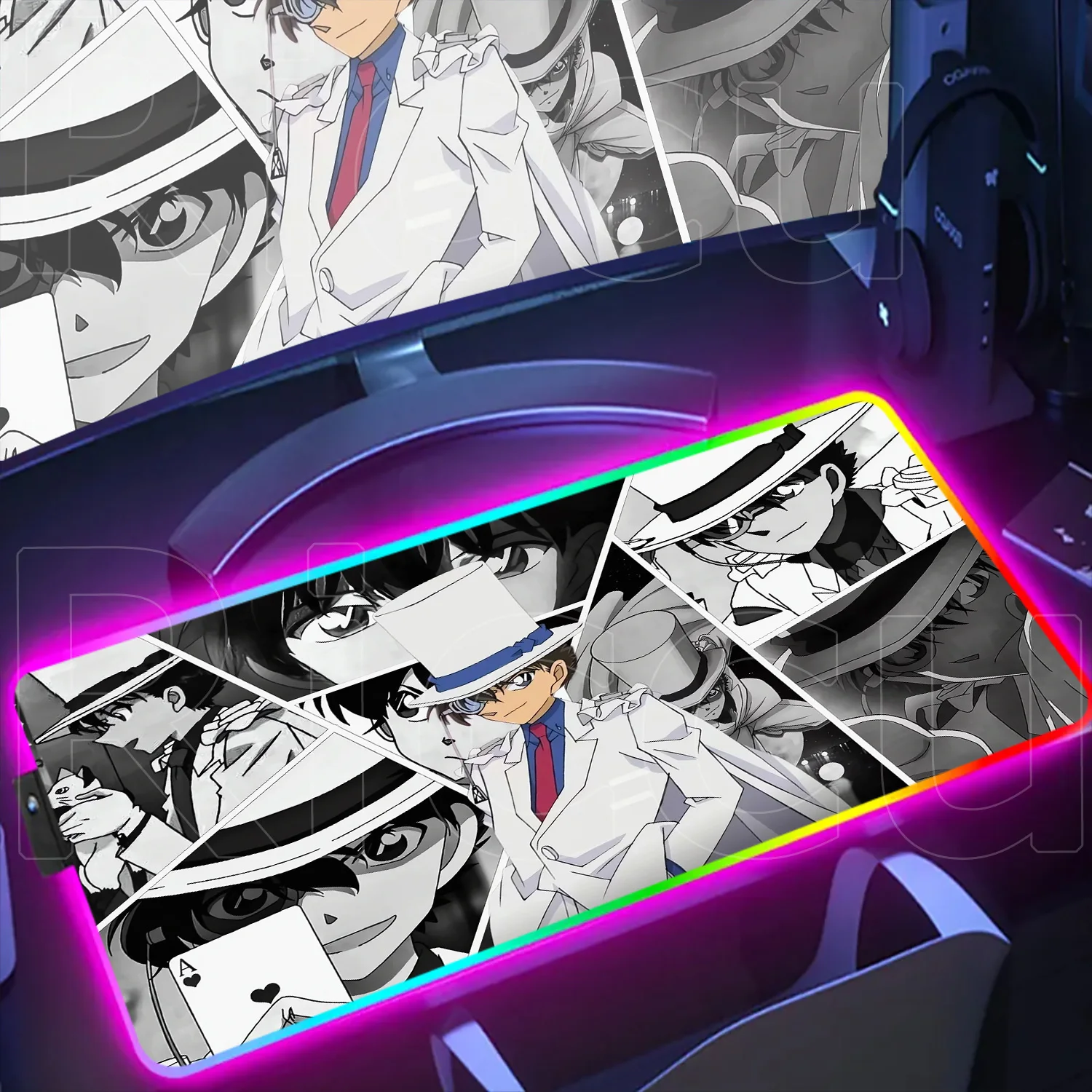 

HD Print Anime Detective Conan RGB Mousepad E-sports PC Gamer Locking Edge Non-slip Rubber Mouse Pad Large XXL Keyboard Desk Mat