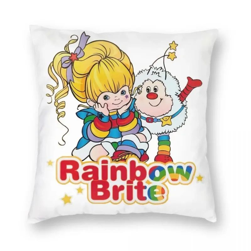 Brite Rainbow Square Pillowcase, Polyester Printed, Zippered, Decor, Throw, Bed, Cushion Cover, Peach skin polyester pillowcase