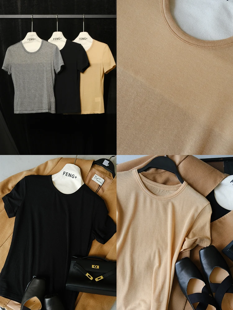 

Удобная эластичная круглая трикотажная футболка Camere Lenzing Ne Wind Fly, узкая футболка цвета, универсальная базовая посадка