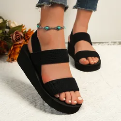 Summer Women's Fashion Roman Imitation Hemp Bottom Sandals Fashion Height Heel Thick Sole Shoes for Women
