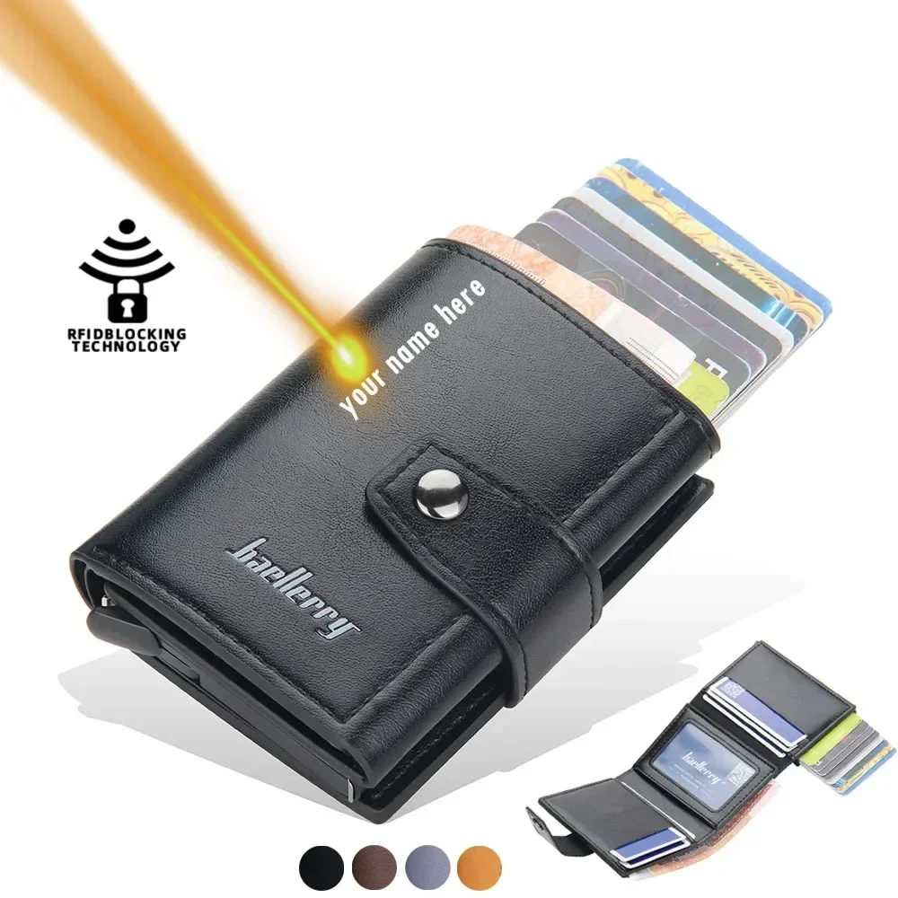 

Personalized Men's Aluminum Card Holder - Engraved Name RFID Blocking Wallet PU Leather Card Case Slim Anti-Theft Card Organizer