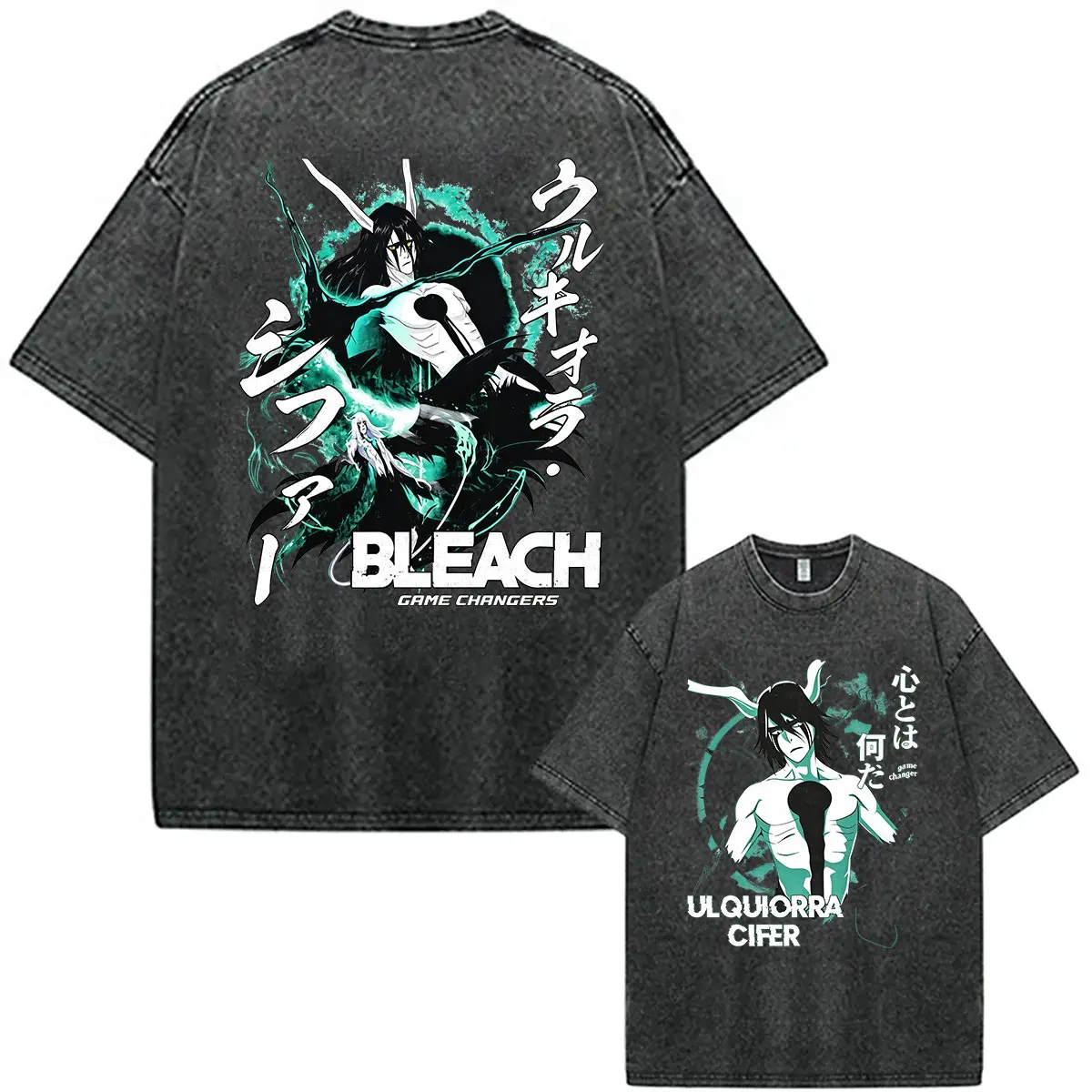 Anime BLEACH ULQUIORRA CIFER Vintage Washed TShirt Japanese Manga Streetwear Short Sleeve T-shirt Y2k Men's Gothic Fashion Tees