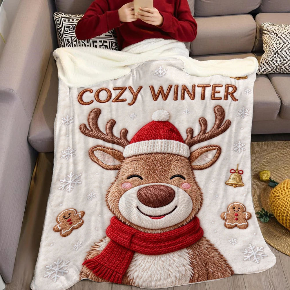 Stitch Gray Home Flannel Blanket Warm Soft Halloween Christmas Decorative Couch Warm Cozy All-Season Gift