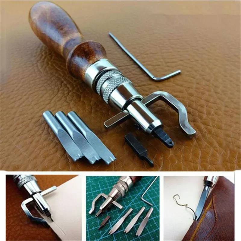 7 in 1 Pro Leather Craft Groover Crease Leather Stitching Tool Edge Press Kit Adjustable Stitching Leatherworking Sewing Tools