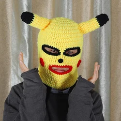 Funny Spoof Pullover Hat Men Women Cartoon Handmade Knitted Hat Halloween Bully Robber Woolen Mask Sunglasses Amuse Head Cover